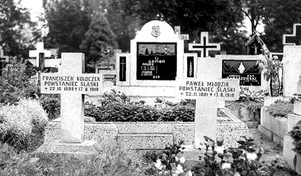 Mogiła dwóch powstańców śląskich poległych w Goczałkowicach w 1919 r. Źródło: Śląska Biblioteka Cyfrowa