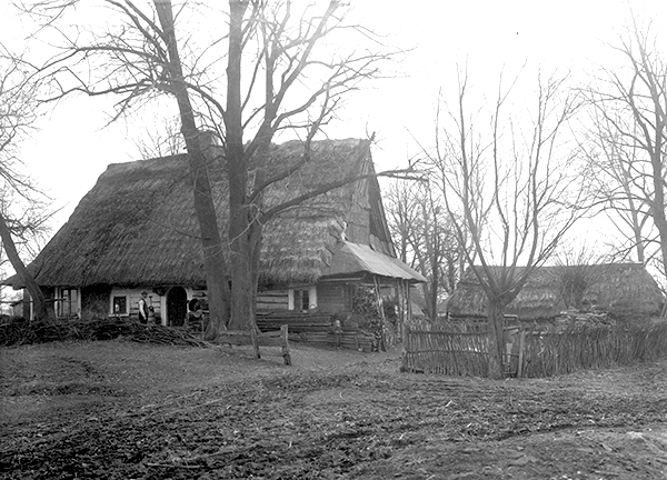 Chłopska zagroda w Goczałkowicach (zdjęcie niedatowane). Źródło: Narodowe Archiwum Cyfrowe